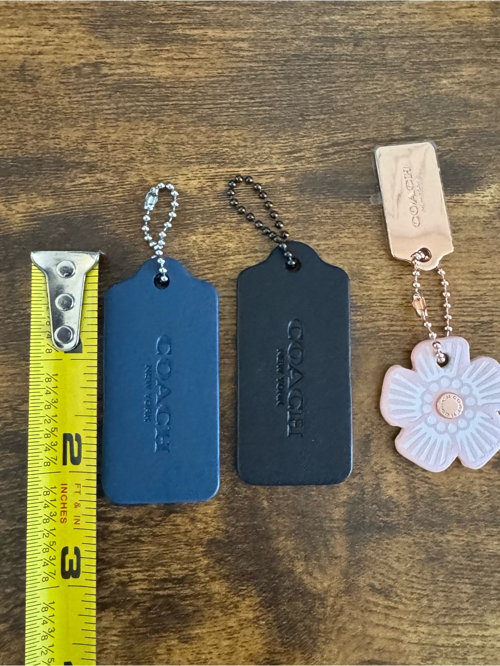 Coach Leather Hangtag and Flower Charm Bundle - Navy, Black, Pink - Picture 2 of 3